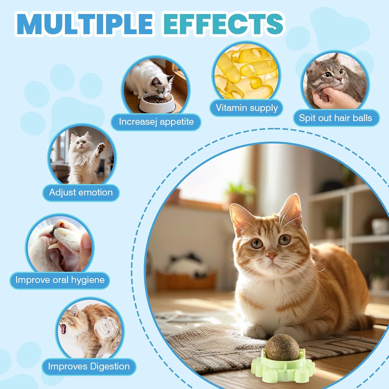4-Pack Catnip Rollerball Wall Catnip Balls for Cats Wall Cat Mint Ball Help Cats Regulate Their Mood and Clean The Mouth