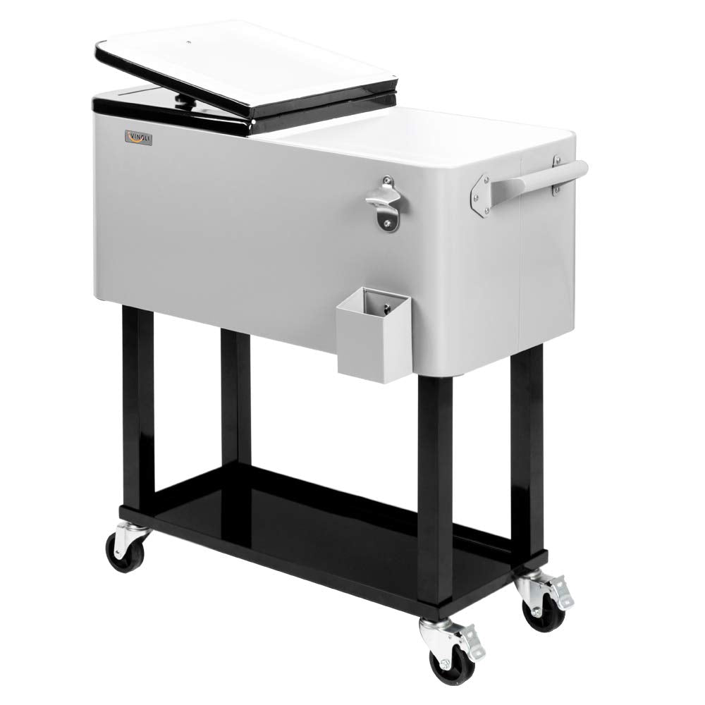 VINGLI 80 Quart Rolling Ice Chest - Portable Drink Cooler Cart