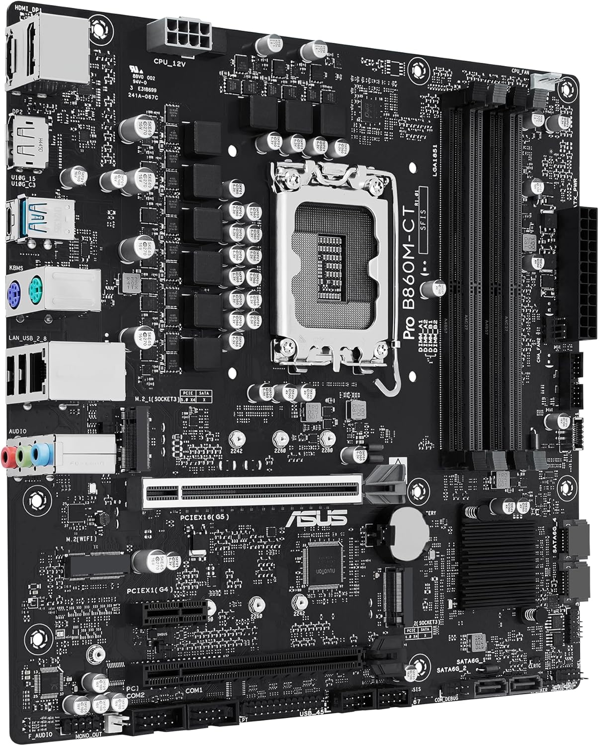 ASUS PRO B860M-CT-CSM Intel® B860 (LGA 1851) mATX Motherboard, PCIe 5.0, DDR5, 2X M.2, Intel® 1G LAN, 2X DP, HDMI, USB Type-C®, TPM IC onboard with Enhanced Security, Reliability and Manageability