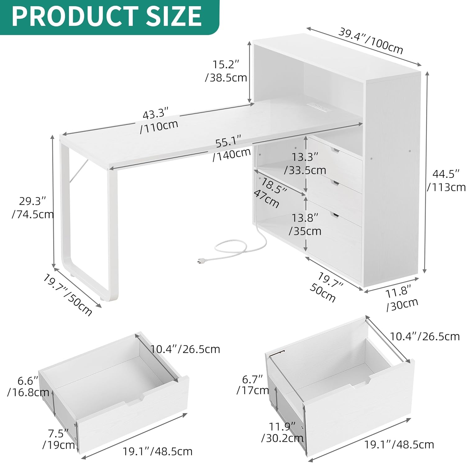 YITAHOME L Shaped Desk with Power Outlets, 55