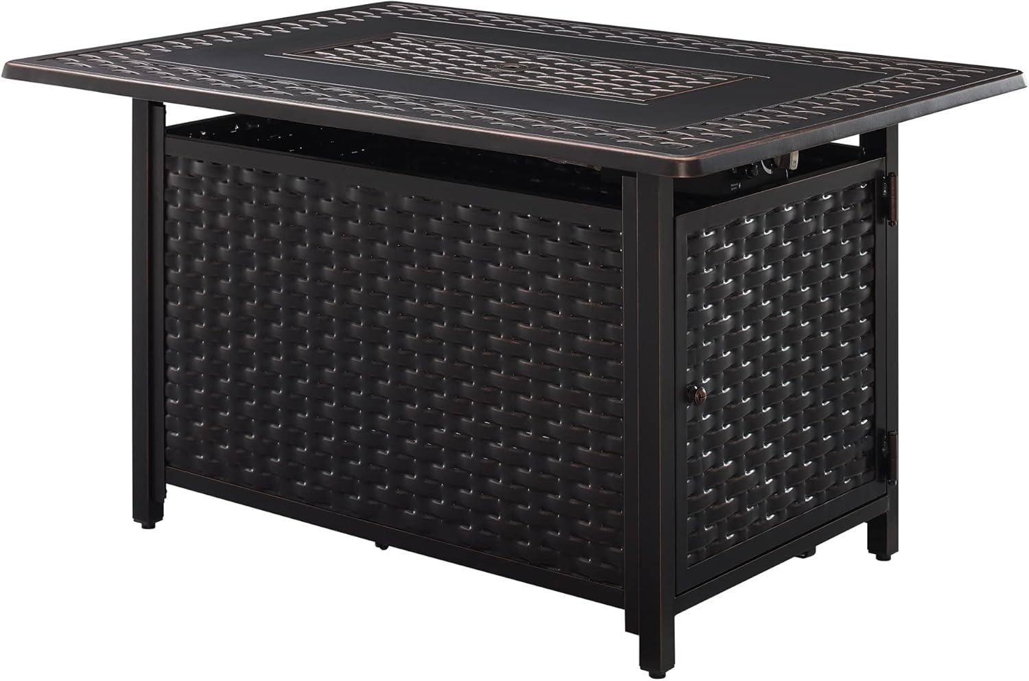 Fire Sense 63699 Albany Woven Aluminum Convertible Gas Fire Pit Table 45,000 BTU Multi-Functional Outdoor Firepit with Fire Bowl Lid Nylon Cover & Clear Fire Glass - Bronze Finish - Rectangular 44