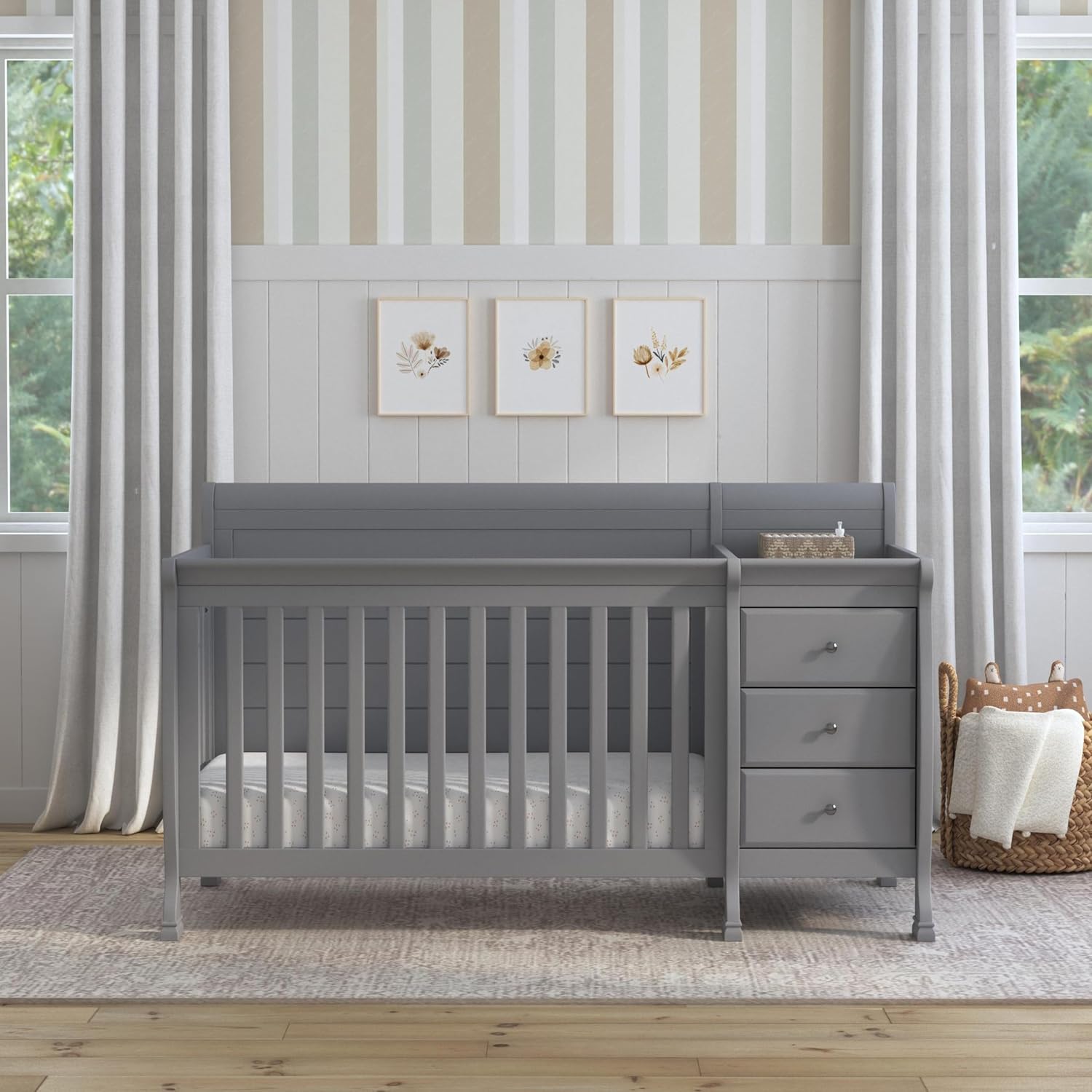 Davinci Kalani 4-in-1 Convertible Baby Crib & Changing Table Combo - GREENGUARD Gold Certified - Toddler Bed, Daybed, Full-Size Bed Conversion - 4 Adjustable Mattress Heights - Gray