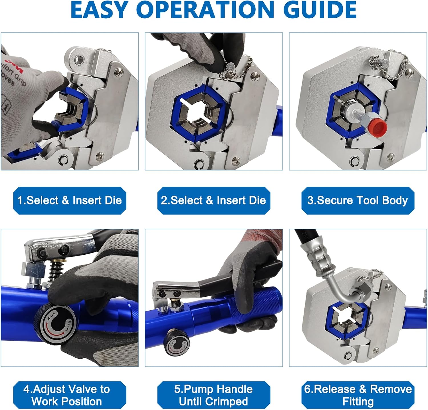 Hydraulic AC Hose Crimper Hydra-Krimp 71500 Manual A/C Hose Crimper Kit Air Conditioning Repaire Handheld Hydraulic Hose Crimping Tool for BH Air Conditioner Hose & Beadlock A/C Fittings