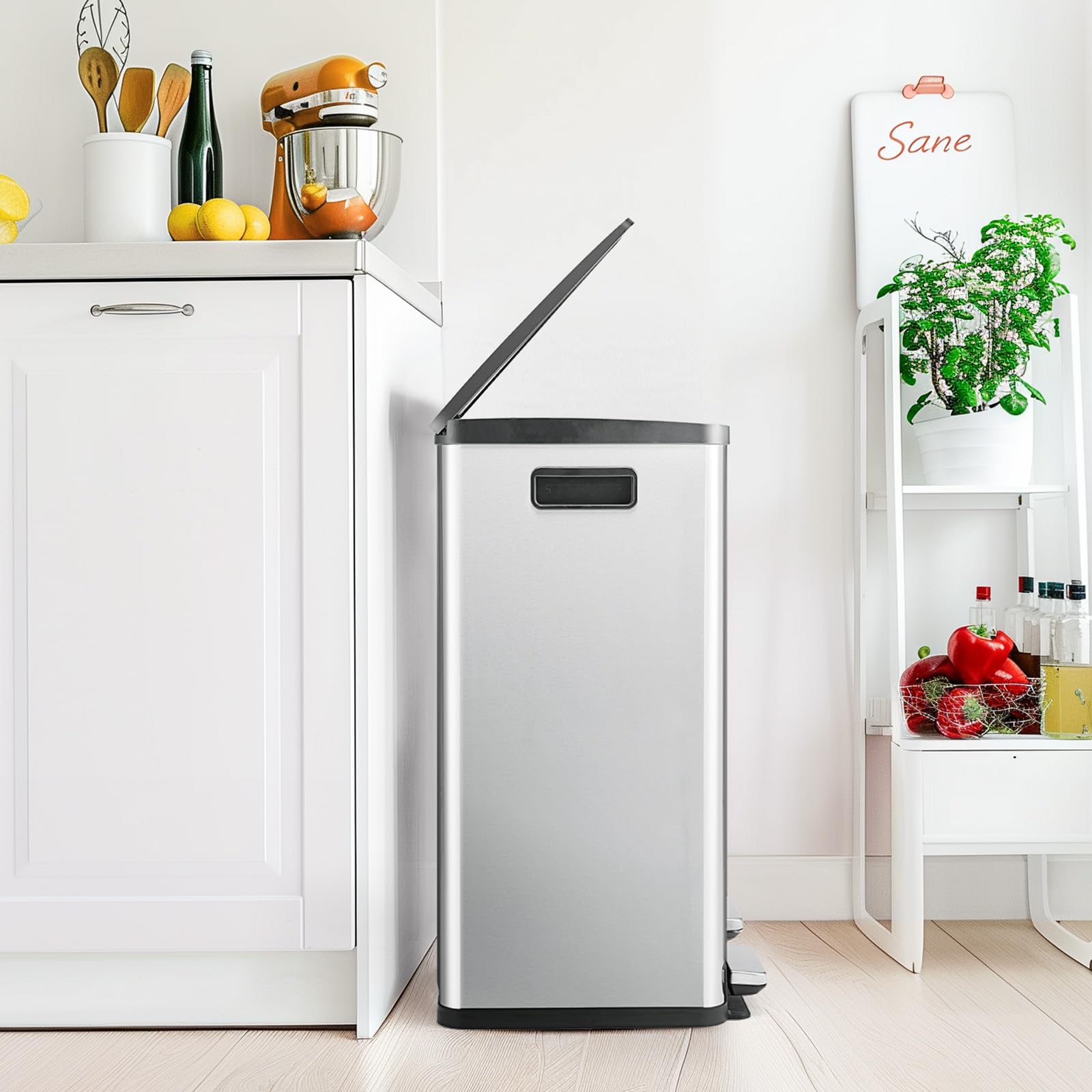 DUMOS Stainless Steel Kitchen Trash Can with Dual Buckets
