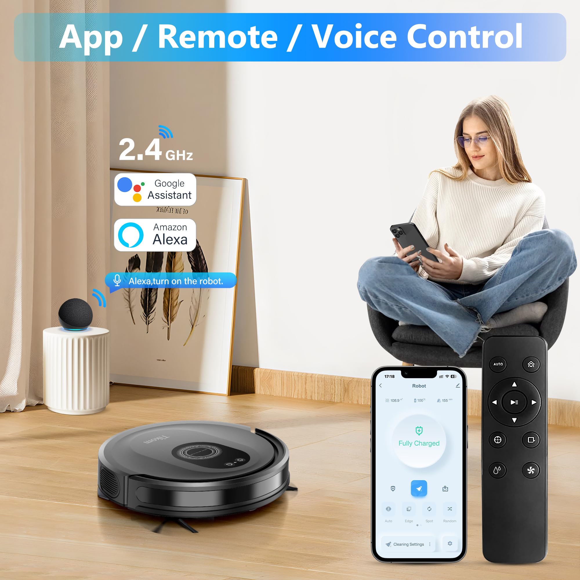TIKOM G8000 Max Robot Vacuum & Mop Combo, 5000Pa