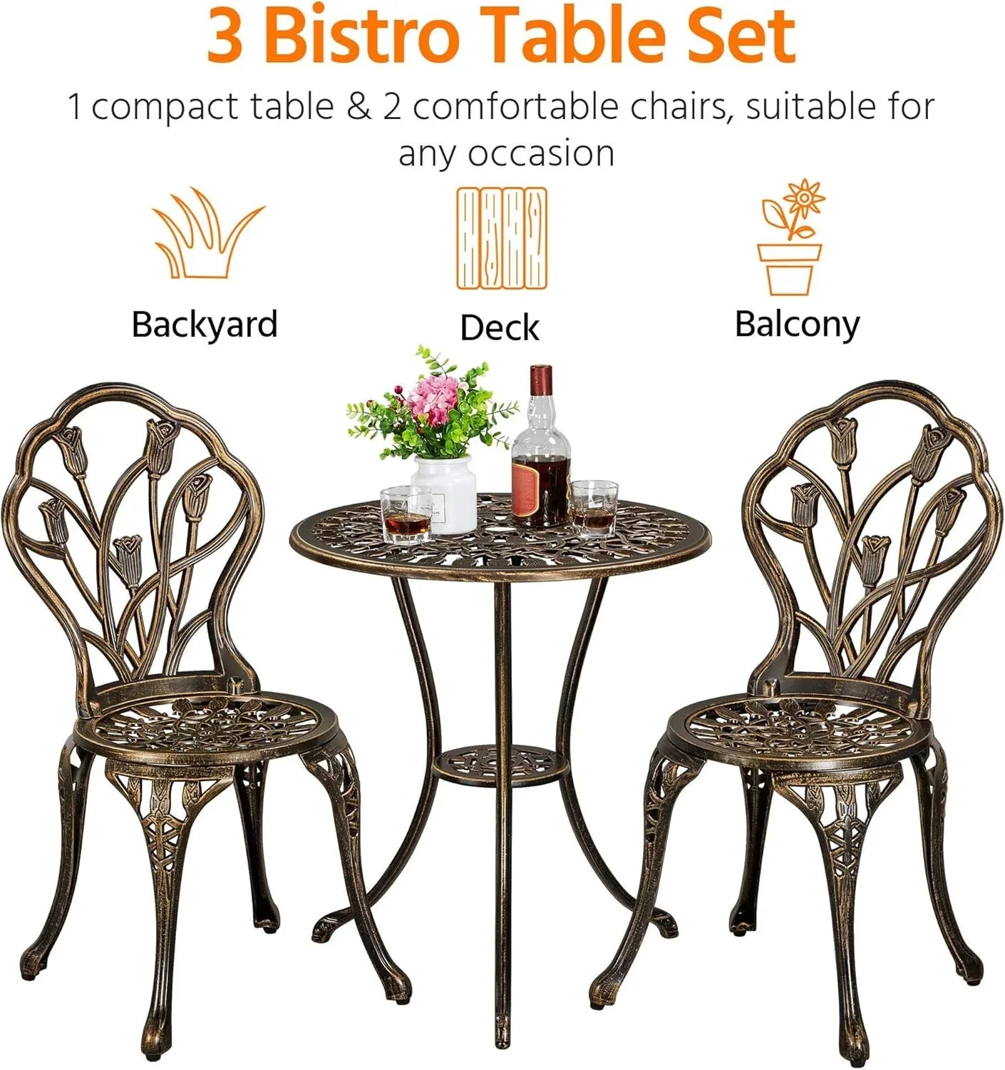 Patio Bistro Sets 3 Piece Cast Aluminum Bistro Table