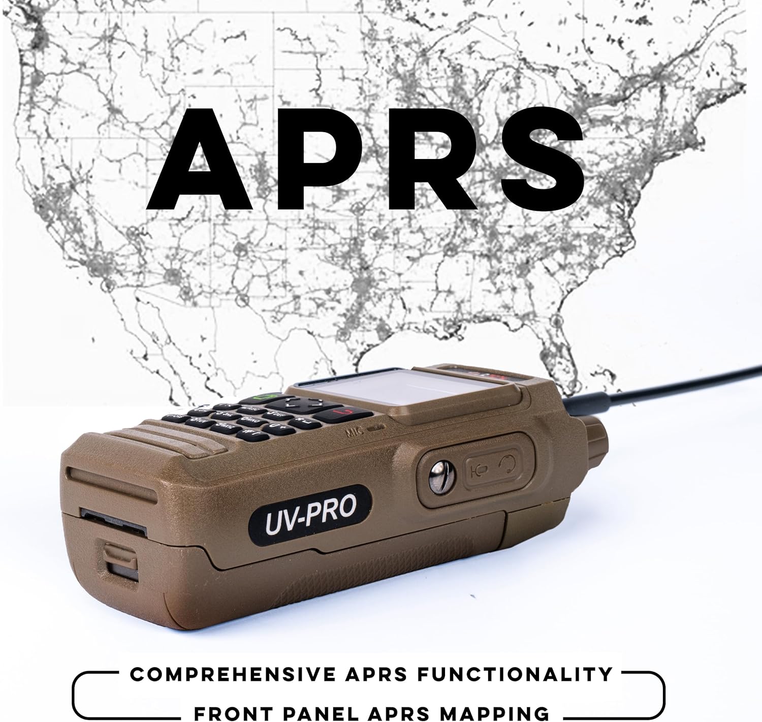 BTECH UV-PRO (TAN) IP67 Dual Band VHF/UHF Two-Way Radio - APRS, Bluetooth, GPS, Text Messaging, Aviation Band Scanner, NOAA Weather Alerts, USB-C Rechargeable Battery