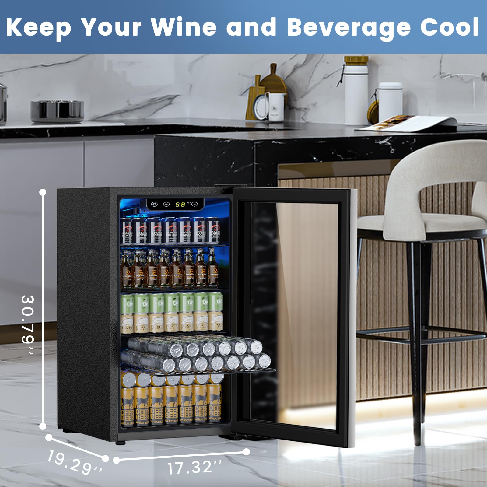 ELECTACTIC Mini Fridge 130 Can Beverage Cooler, 3.2 Cu.Ft