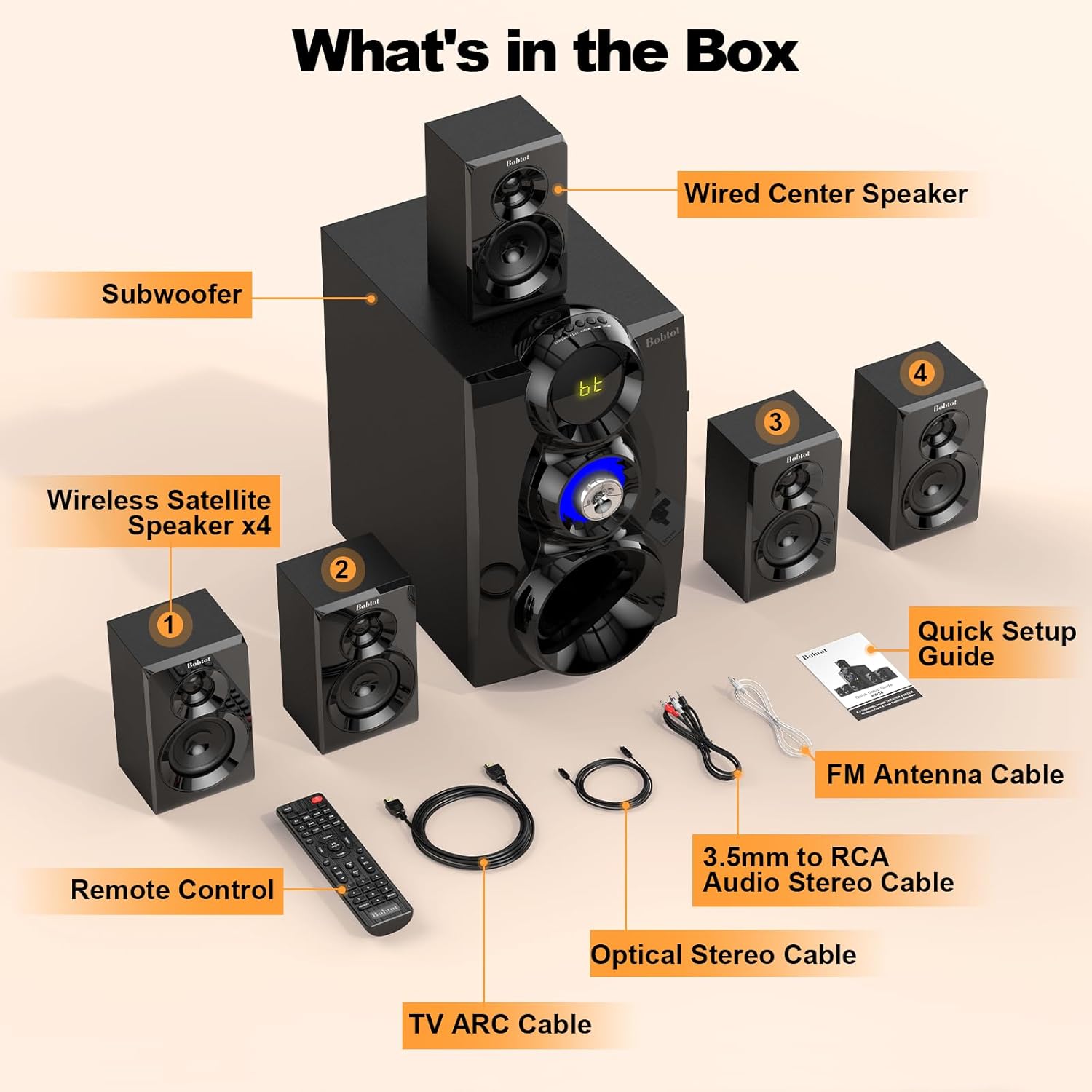 Bobtot Wireless Surround Sound System Home Theater System, 1000W Surround Speakers 8