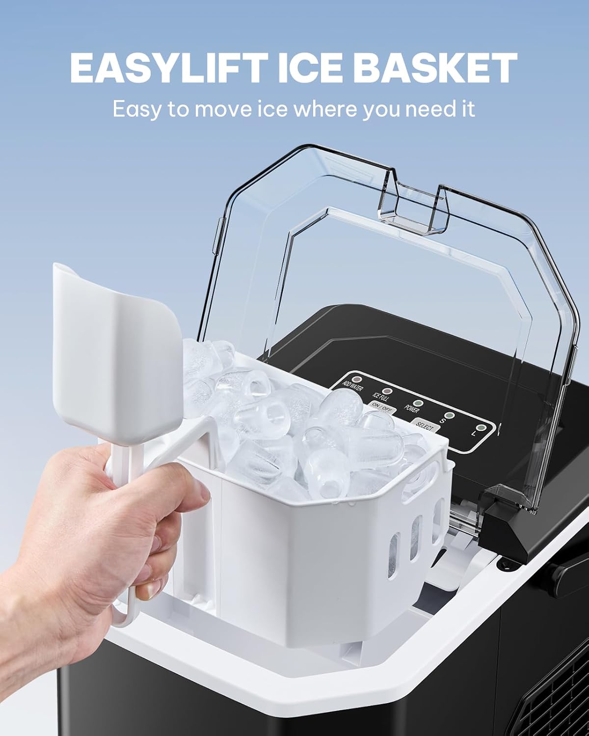 Silonn Ice Maker Countertop, Portable Ice Machine with Carry Handle, Self-Cleaning Ice Makers with Basket and Scoop, 9 Cubes in 6 Mins, 26 lbs per Day, Ideal for Home, Kitchen, Camping, RV