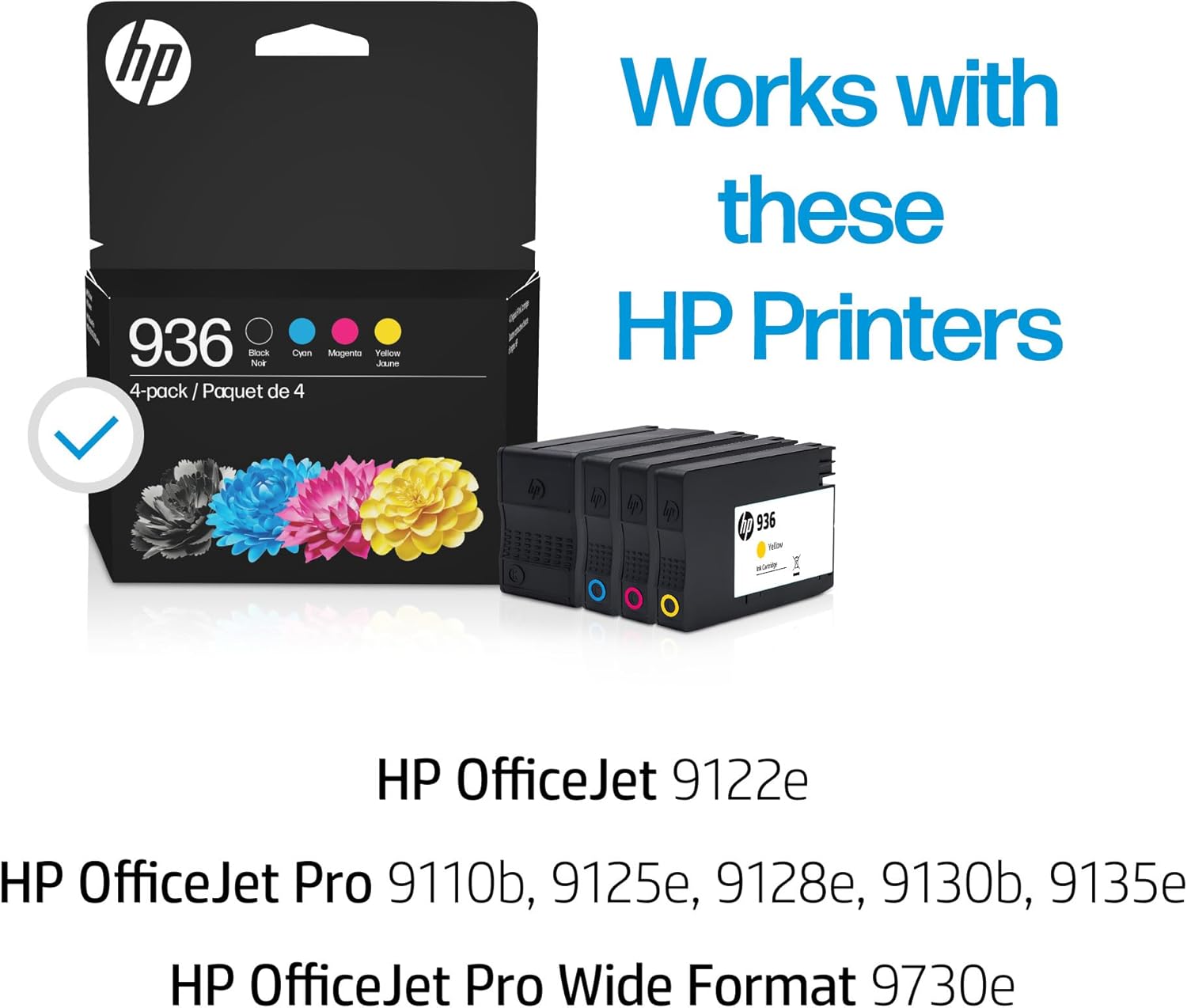 HP 936 Black, Cyan, Magenta, Yellow Ink Cartridges (4-Pack) | Works with OfficeJet 9120, Pro 9110, 9120, 9130, Wide Format 9730 | Eligible for Instant Ink | 6C3Z5LN