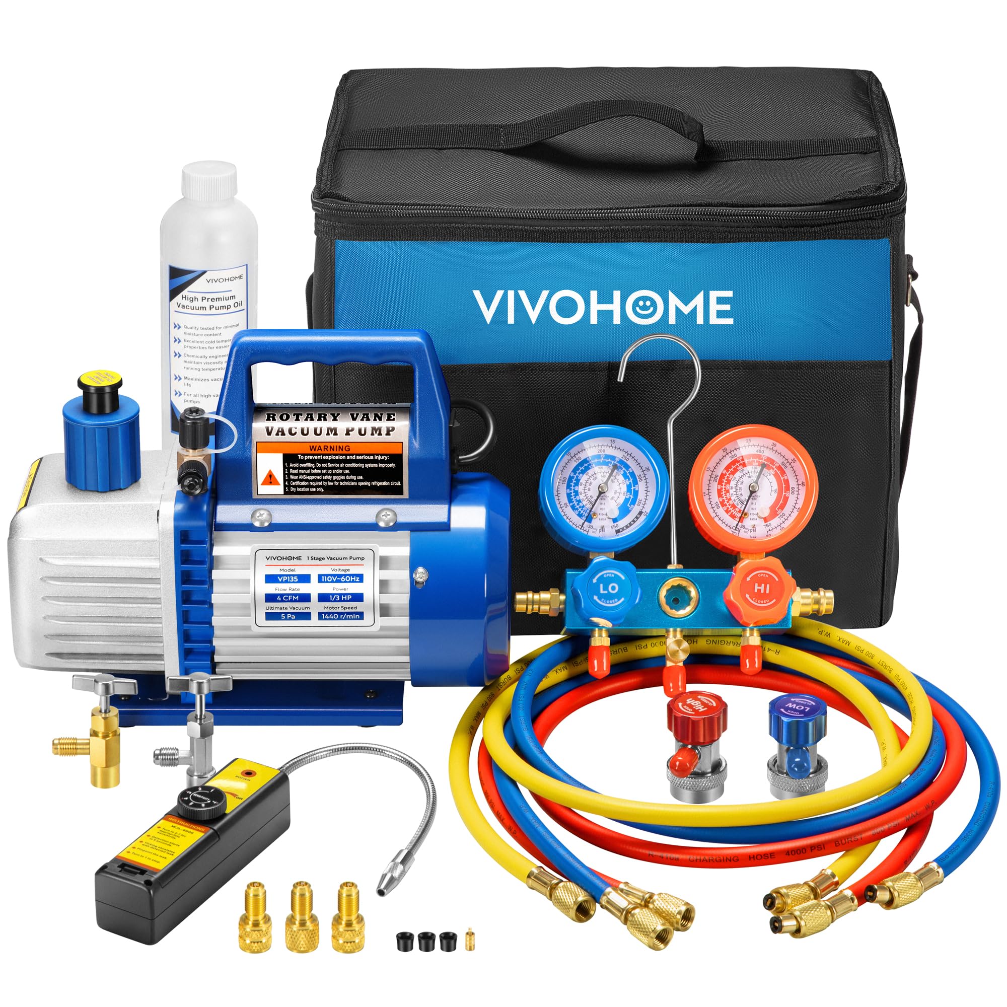 VIVOHOME VIVOHOME 1/3 HP Rotary Vane Vacuum Pump & Gauge Set