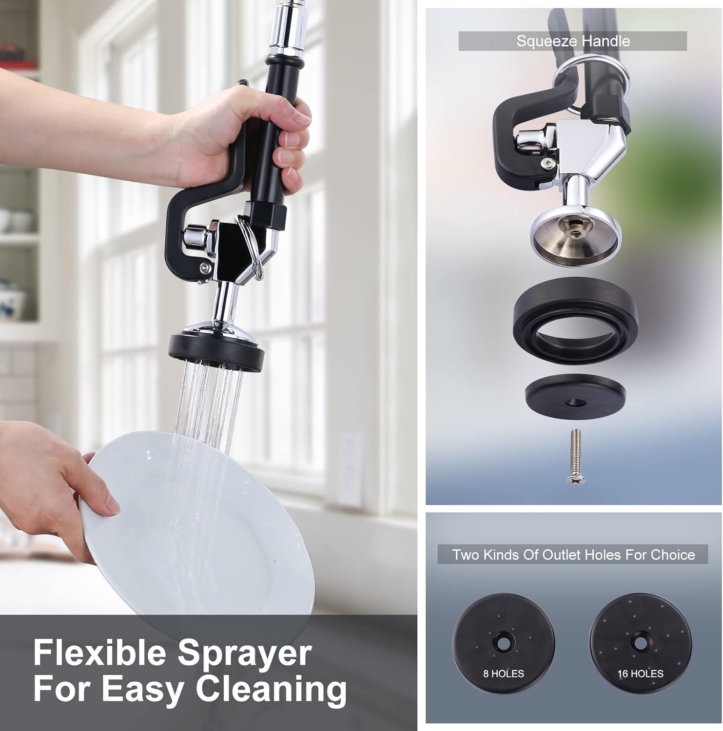 Commercial Kitchen Faucet Wall Mount with Pre-Rinse Sprayer 8 Inch Center Wall Mount Kitchen Sink Faucet with 9.6