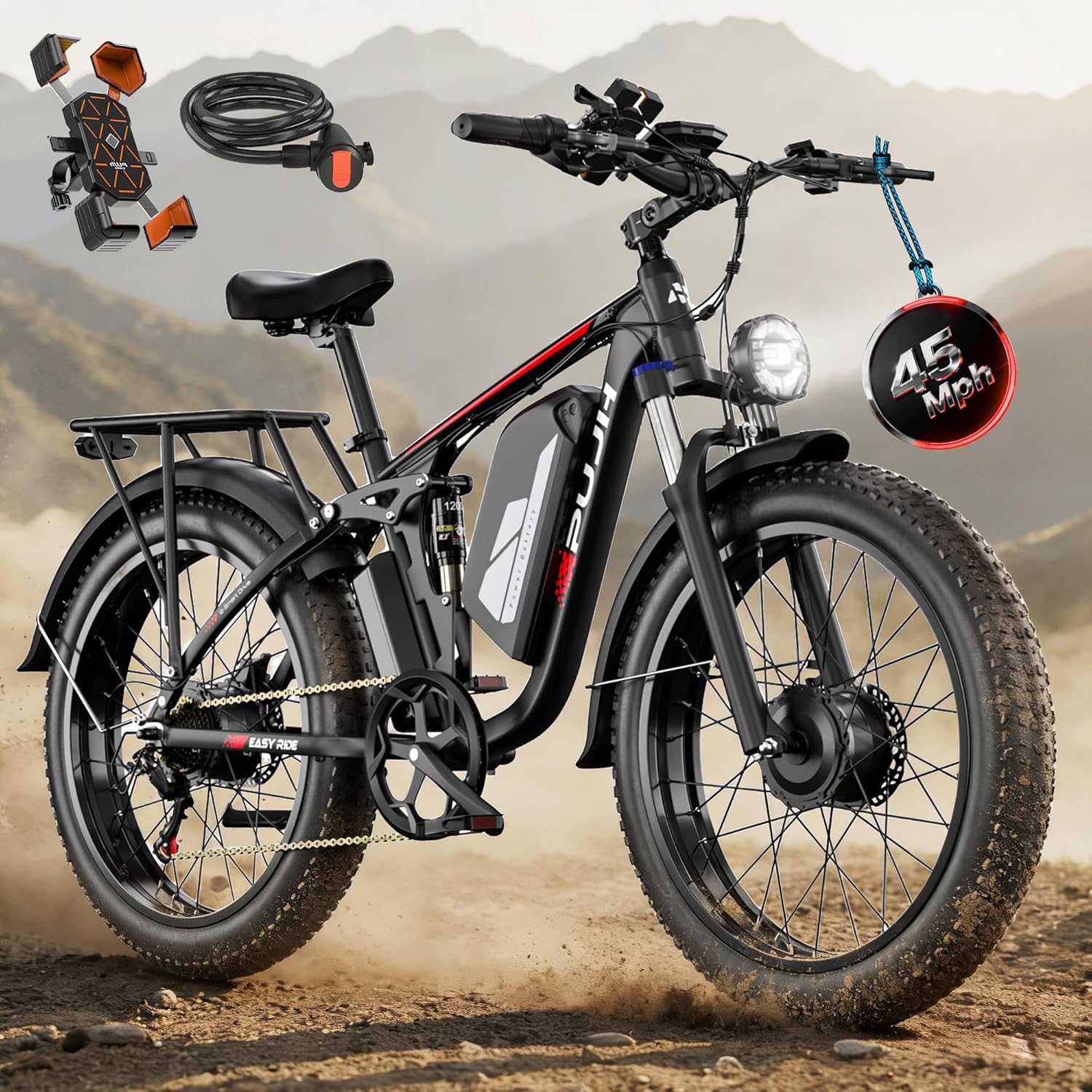 6000W Max Speed 45MPH Dual Motor Electric Bike for Adults,60V 1200Wh Removable Battery with 24