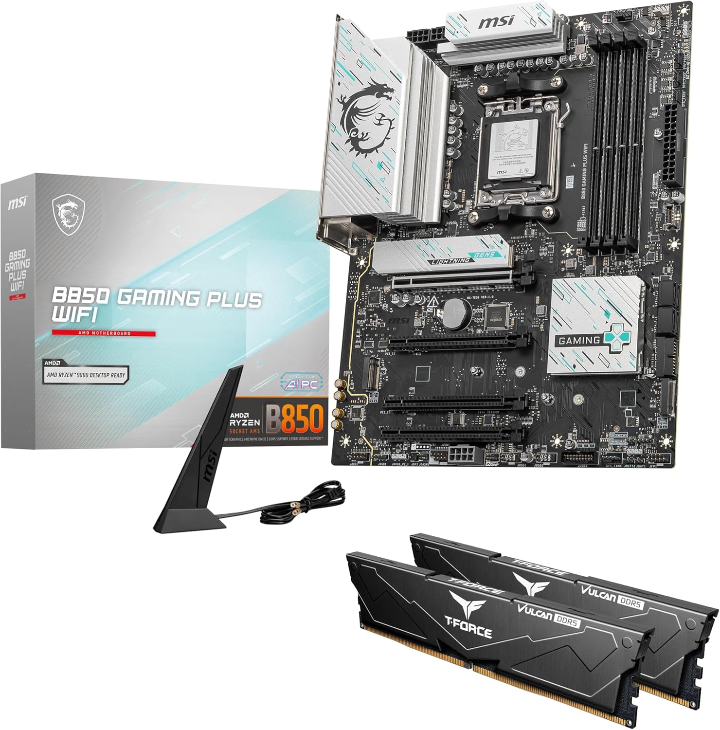 MSI B850 GAMING PLUS WIFI Motherboard,ATX-Supports AMD Ryzen 9000-7000 Processors,AM5-DDR5 Memory 8200+ MT/s (OC),PCIe 5.0x16 & 4.0x16,M.2 Gen5,Wi-Fi 7,5G LAN+HIGH-SPEED DDR5 RAM 32GB (2x 16GB) Bundle