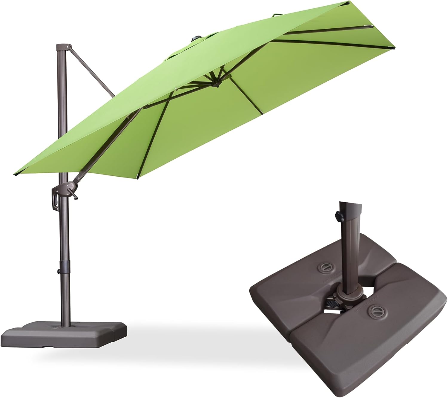 PURPLE LEAF 10' X 10' Patio Cantilever Umbrella with Base Included Antique Bronze Square Outdoor Umbrella with 360° Rotation and Aluminum Offset Hanging for Garden Backyard Pool, Green