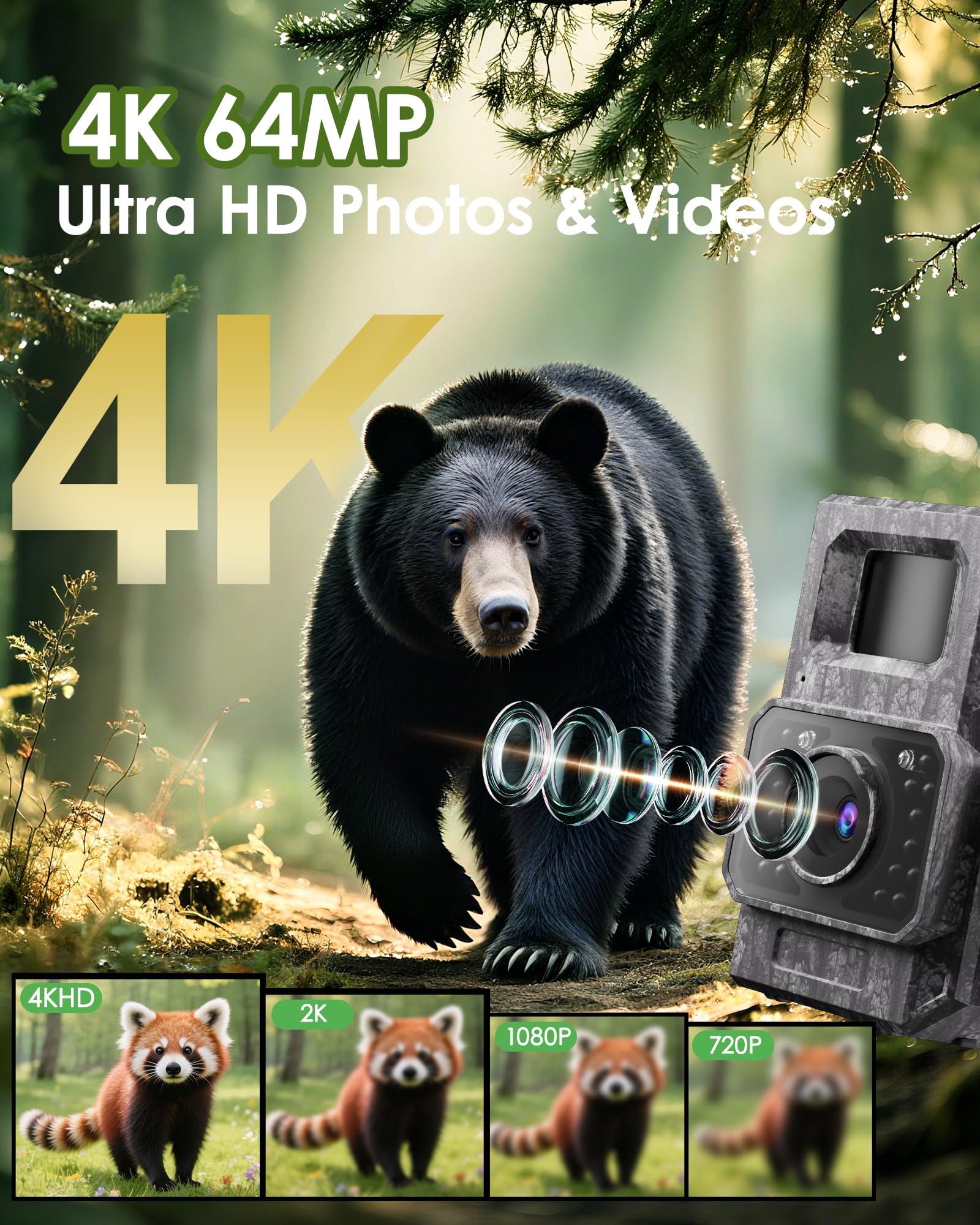 MAXDONE Solar Trail Camera WiFi Bluetooth - 4K 64MP Night Vision