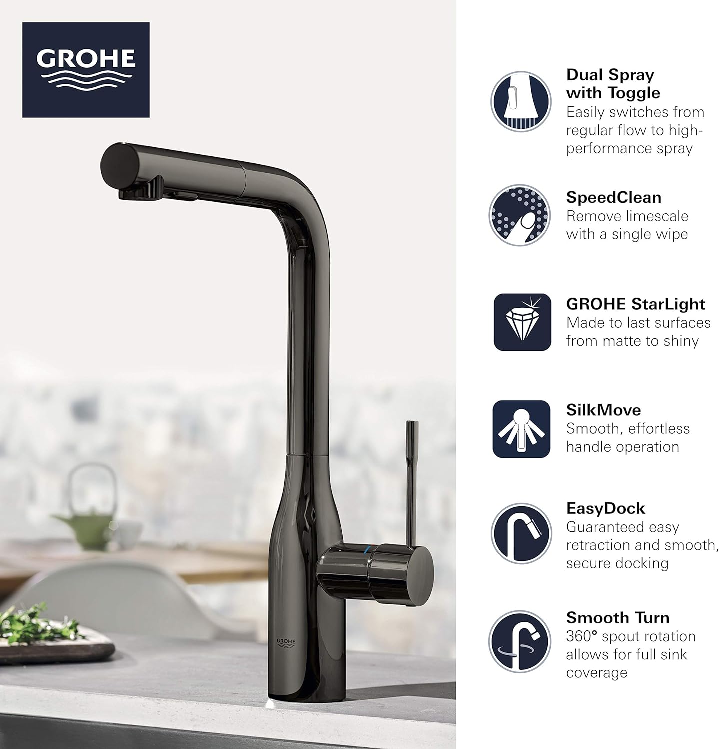 GROHE 30271DC0 Essence Dual Spray Pull-Out Kitchen Faucet Supersteel (Stainless Steel)