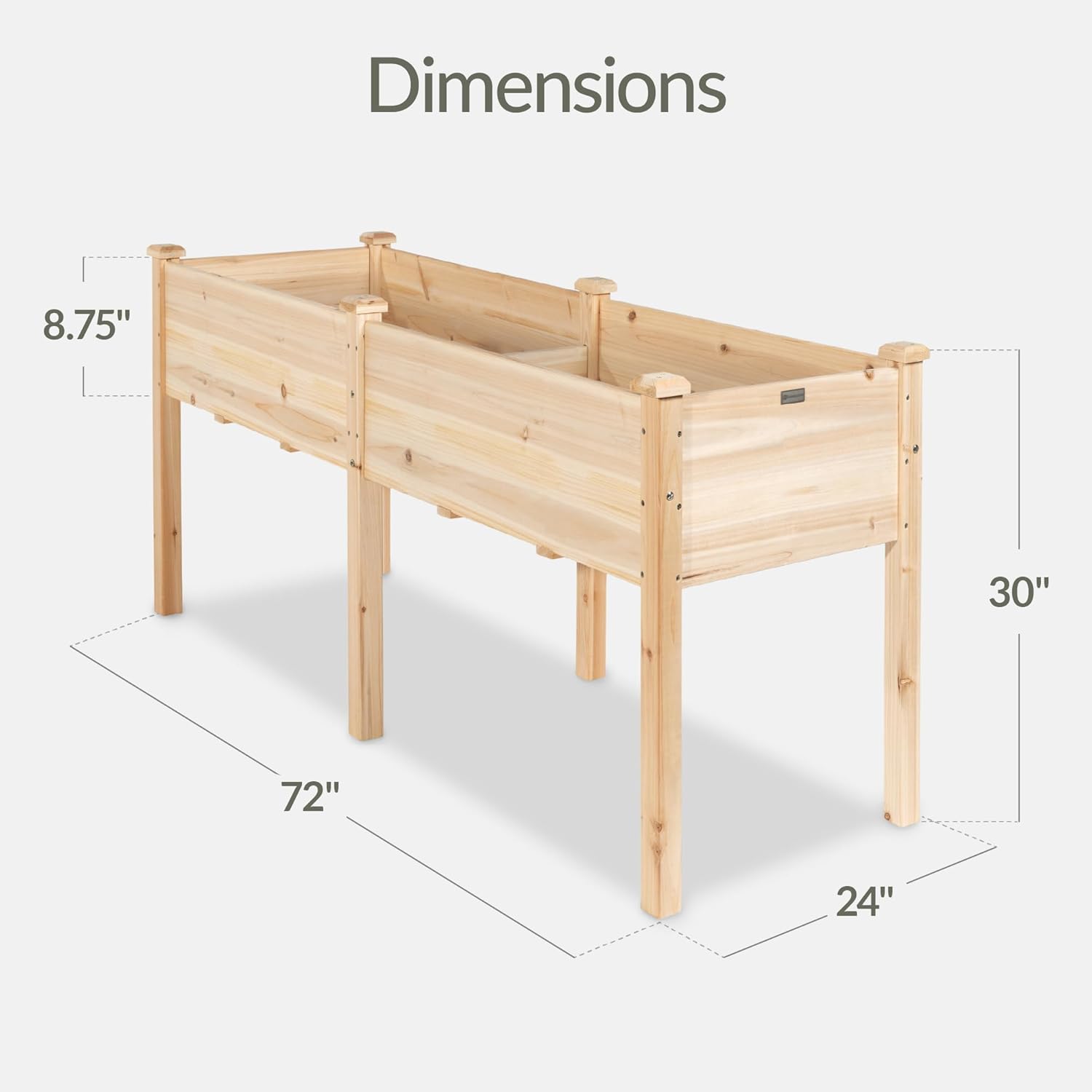 Best Choice Products 72x24x30in Raised Garden Bed, Elevated Wood Planter Box Stand for Backyard, Patio, Balcony w/Divider Panel, 6 Legs, 300lb Capacity - Natural