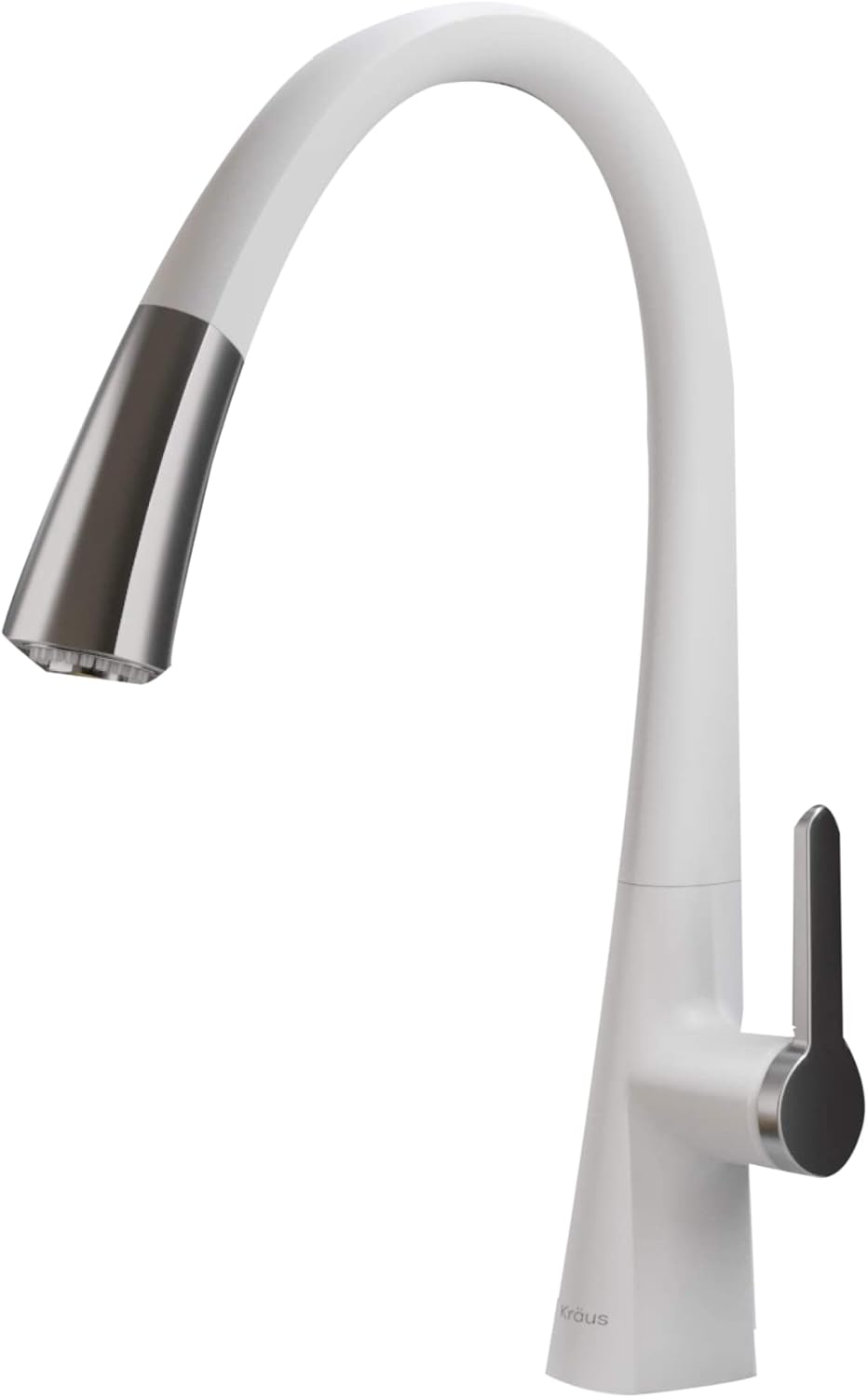 Kraus KPF-1673CHWH Nolen Dual Function Pull, Faucets for Kitchen Sinks, Single-Handle, 16 3/8 Inch, Matte White/Chrome