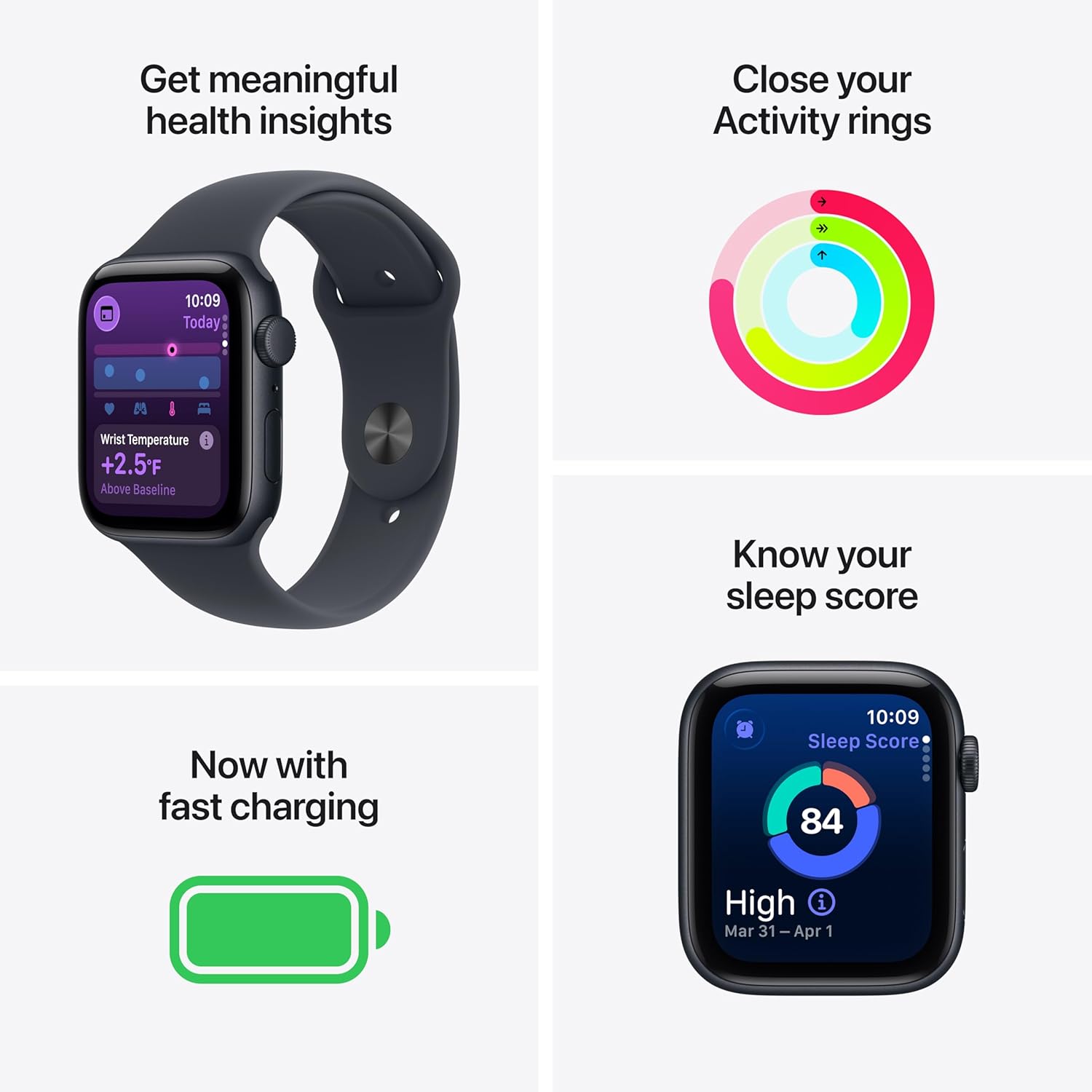 Apple Watch SE 3 GPS 40mm Smartwatch with Midnight Aluminum Case with Midnight Sport Band - S/M. Fitness and Sleep Trackers, Heart Rate Monitor, Always-On Display, Water Resistant