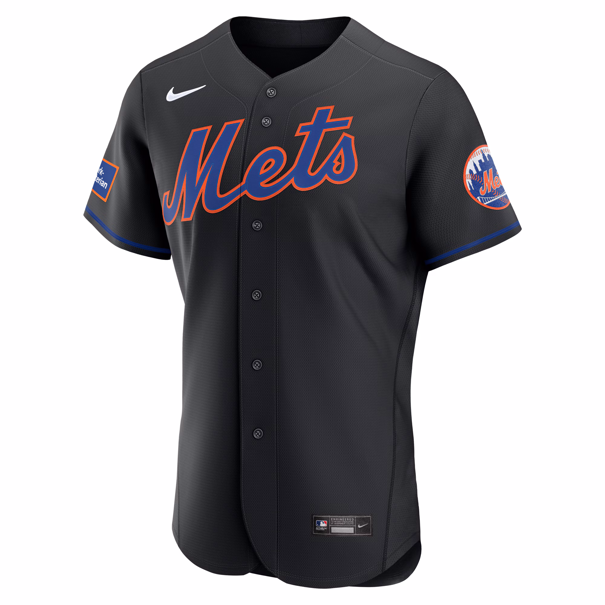 New York Mets Nike Alternate Authentic Sponsor Patch Jersey - Black