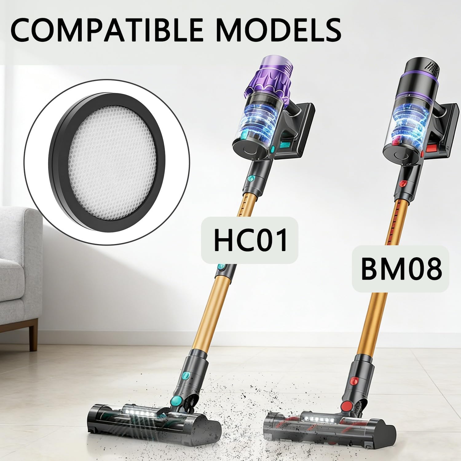 Vacuum Cleaner Replacement Filter Compatible with VENHIDELY HC01 and Frecaer BM08 Cordless Vacuum Cleaner Filter-4Pack