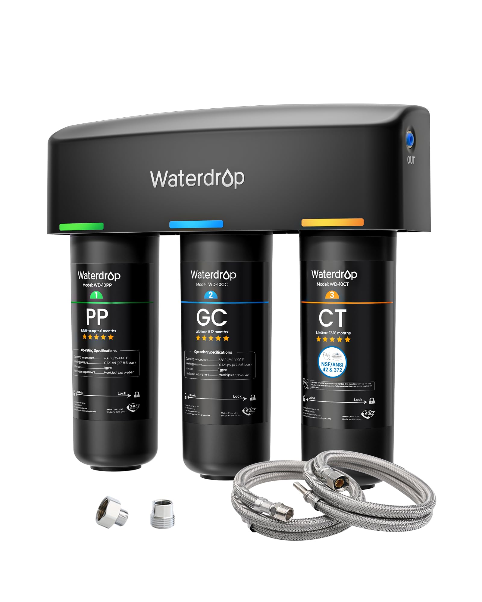 WATERDROP TSA Under Sink Water Filter System - Reduces PFAS & Chlorine
