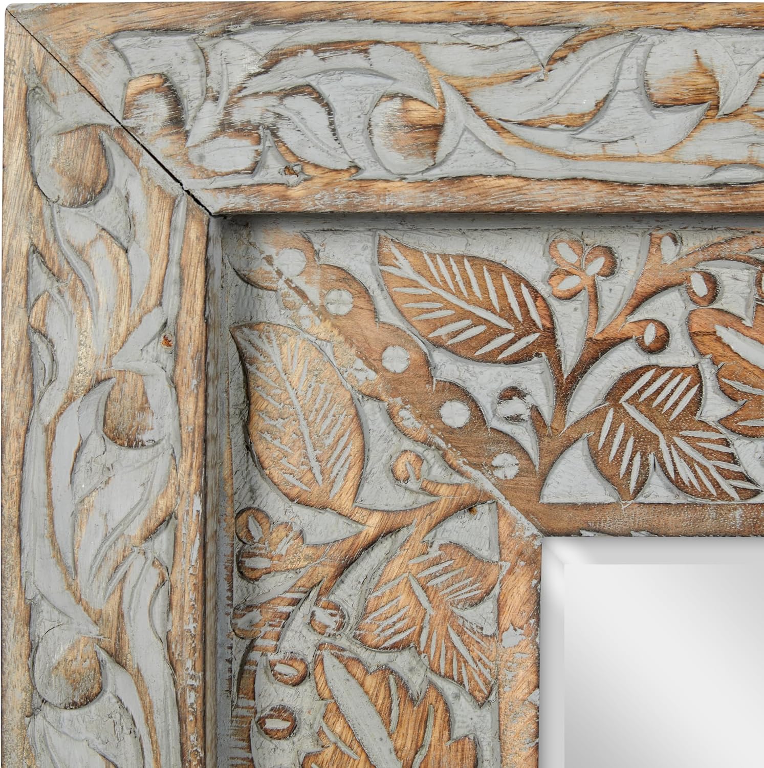 Deco 79 Wood Floral Handmade Room Wall Mirror Intricately Carved Entryway Mirror, Wall Mounted Mirror 36