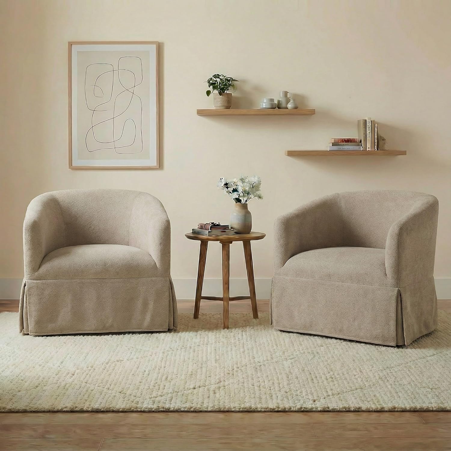 Swivel Accent Chair Set of 2, 360 Degree Performance Fabric Armchair Modern Barrel Chairs Armchair for Living Room Bedroom Home and Office,Taupe