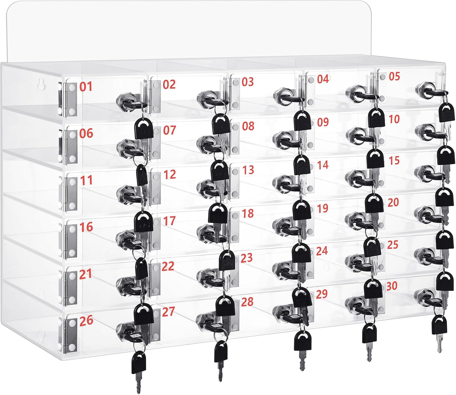 Threan 30 Slot Cell Phone Storage Box, Clear Cell Phone Storage Cabinet Wall Mounted, Including Door Locks and Keys for Office School Factory Classroom Students Staff