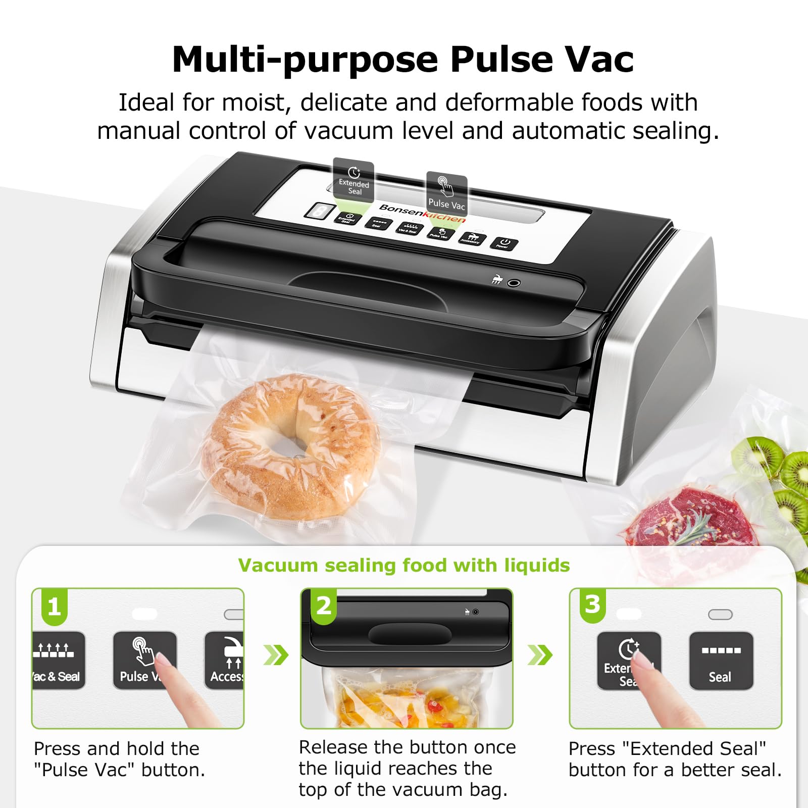 BONSENKITCHEN Vacuum Sealer Machine with Built-in Cutter & Bags