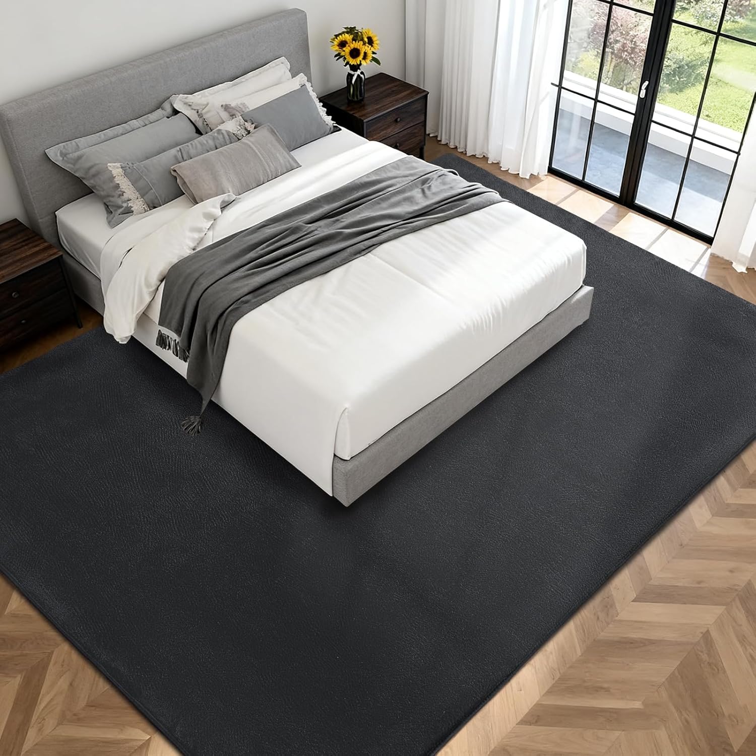 Large Area Rugs for Bedroom Living Room - 8x10 Feet Ultra Soft Dark Grey Rug Thickened with Memory-Foam, Solid Modern Minimalist Carpets for Home Decor, Non-Slip and Comfy Nursery Room Rugs