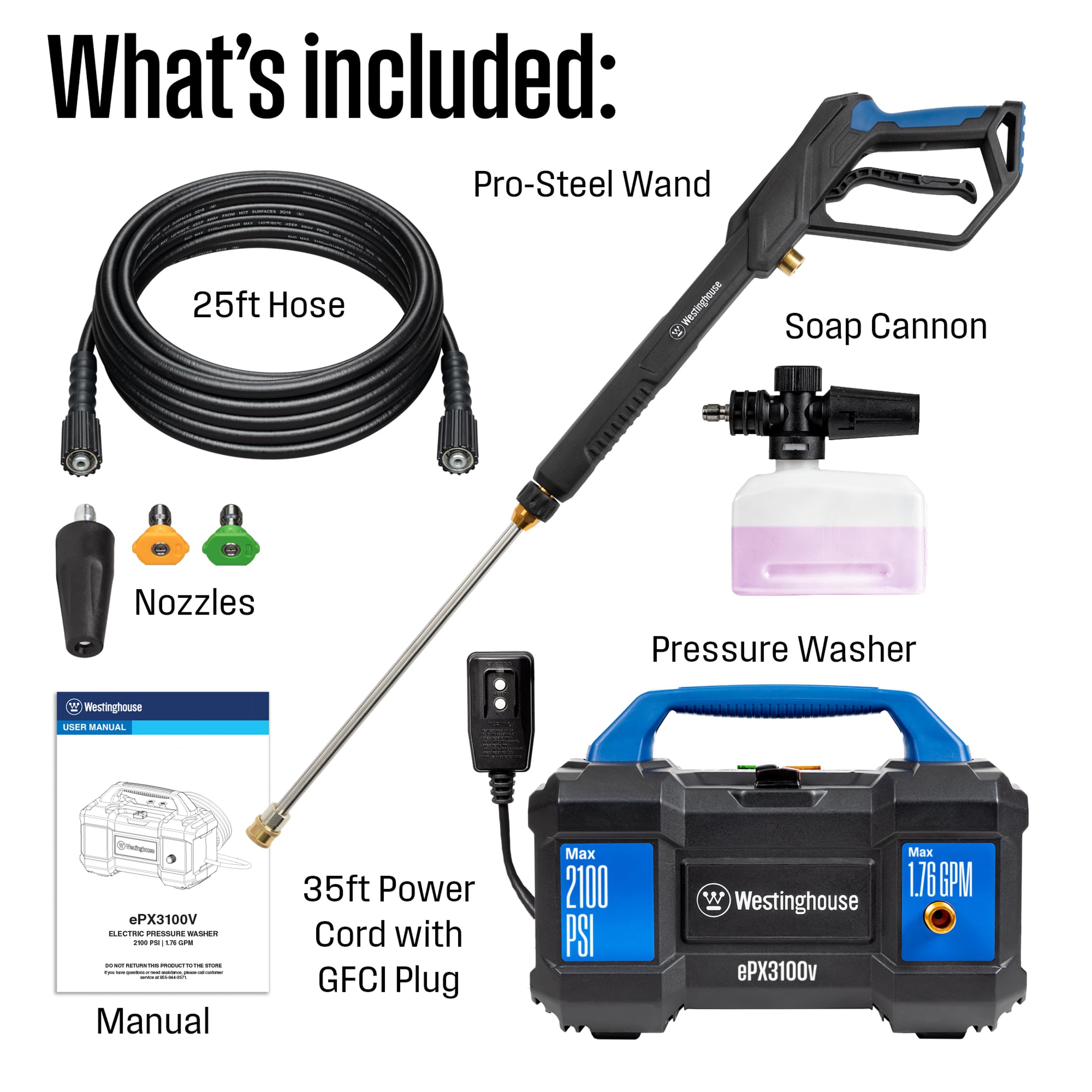 WESTINGHOUSE ePX3100v Electric Pressure Washer 2100 PSI 1.76 GPM