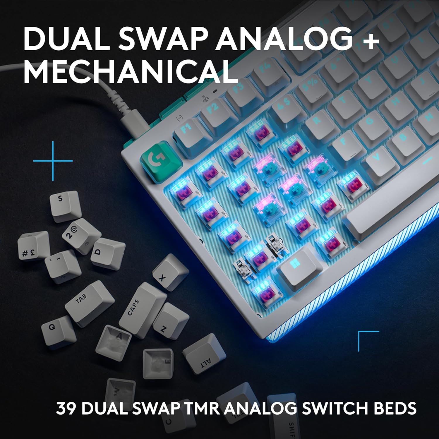 Logitech G512 X 98 Dual SWAP, Hot-Swappable TMR Analog/Mechanical Gaming Keyboard, Linear, 8K Polling Rate, Custom Actuation 0.1-4.0 mm, Rapid Trigger, LIGHTSYNC RGB, Wired, PC, Mac - White