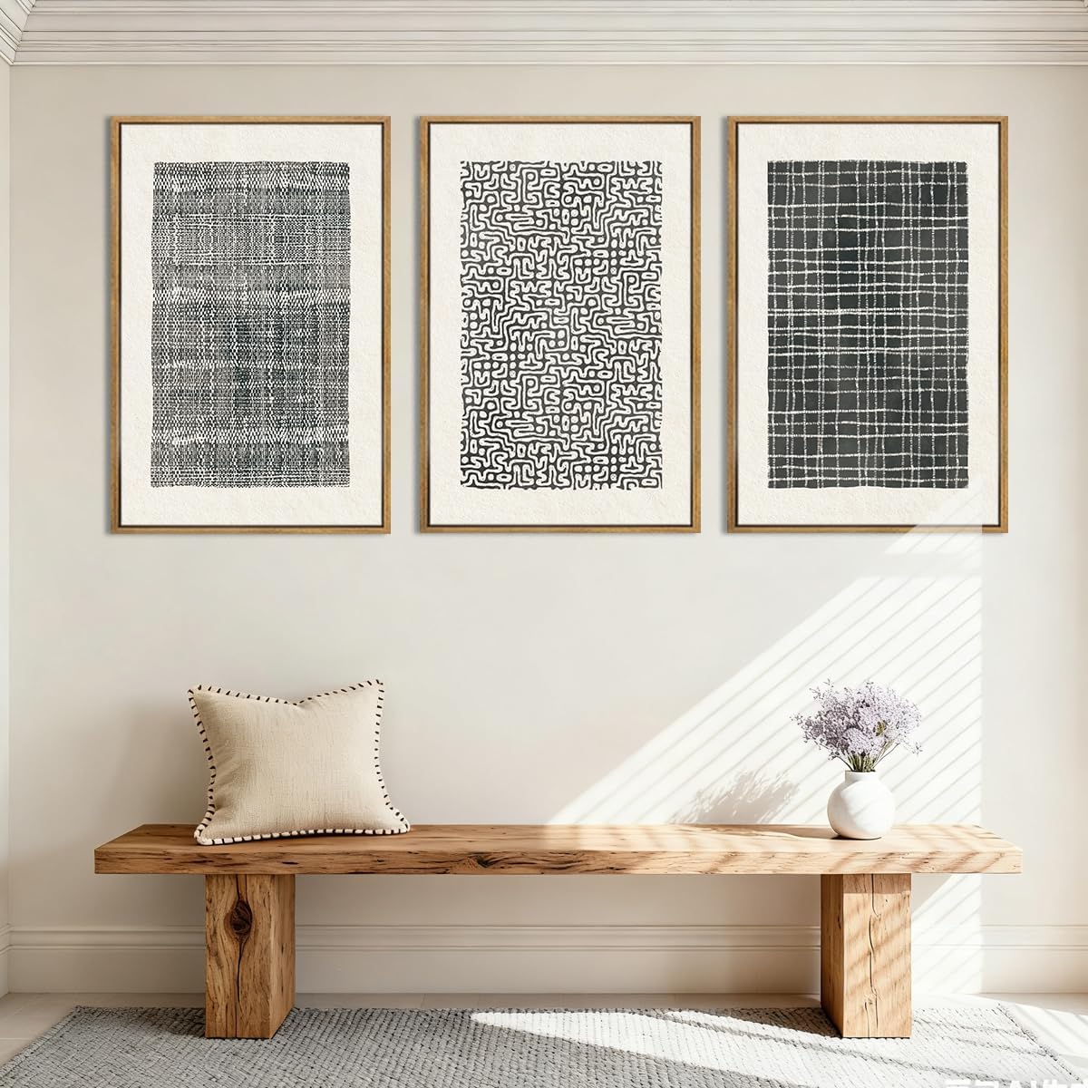 BINCUE Abstract Line Wall Art Set of 3 Modern Neutral Black Wall Decor Geometric Minimalist Artwork Framed Black Wall Pictures Abstract Black Wall Art Neutral Minimalist Artprints for Living Room Bedroom Office Bathroom 24