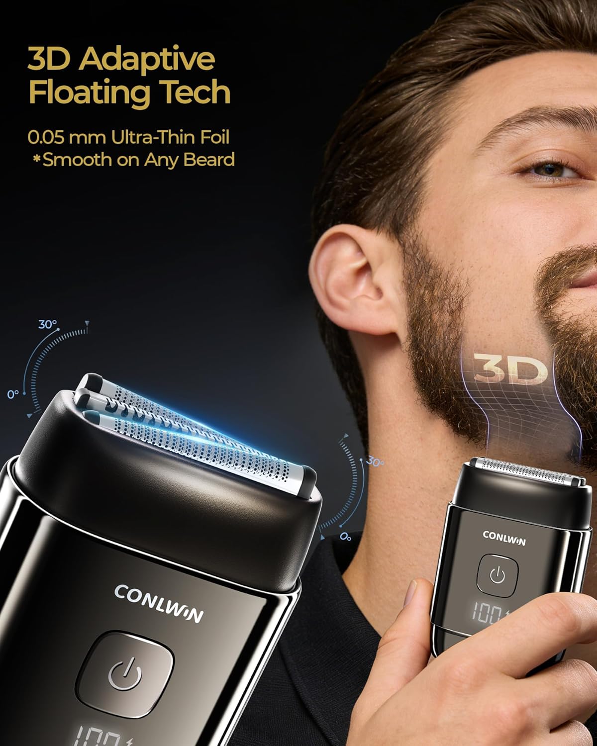 Electric Foil Shavers for Men, Self-Clean Mini Electric Razor with 3D Floating Blade, 2-Way Magnetic Cap Travel Shaver, USB-C Fast Charge, Waterproof Wet/Dry for Face Beard Neck, Model FK-712B