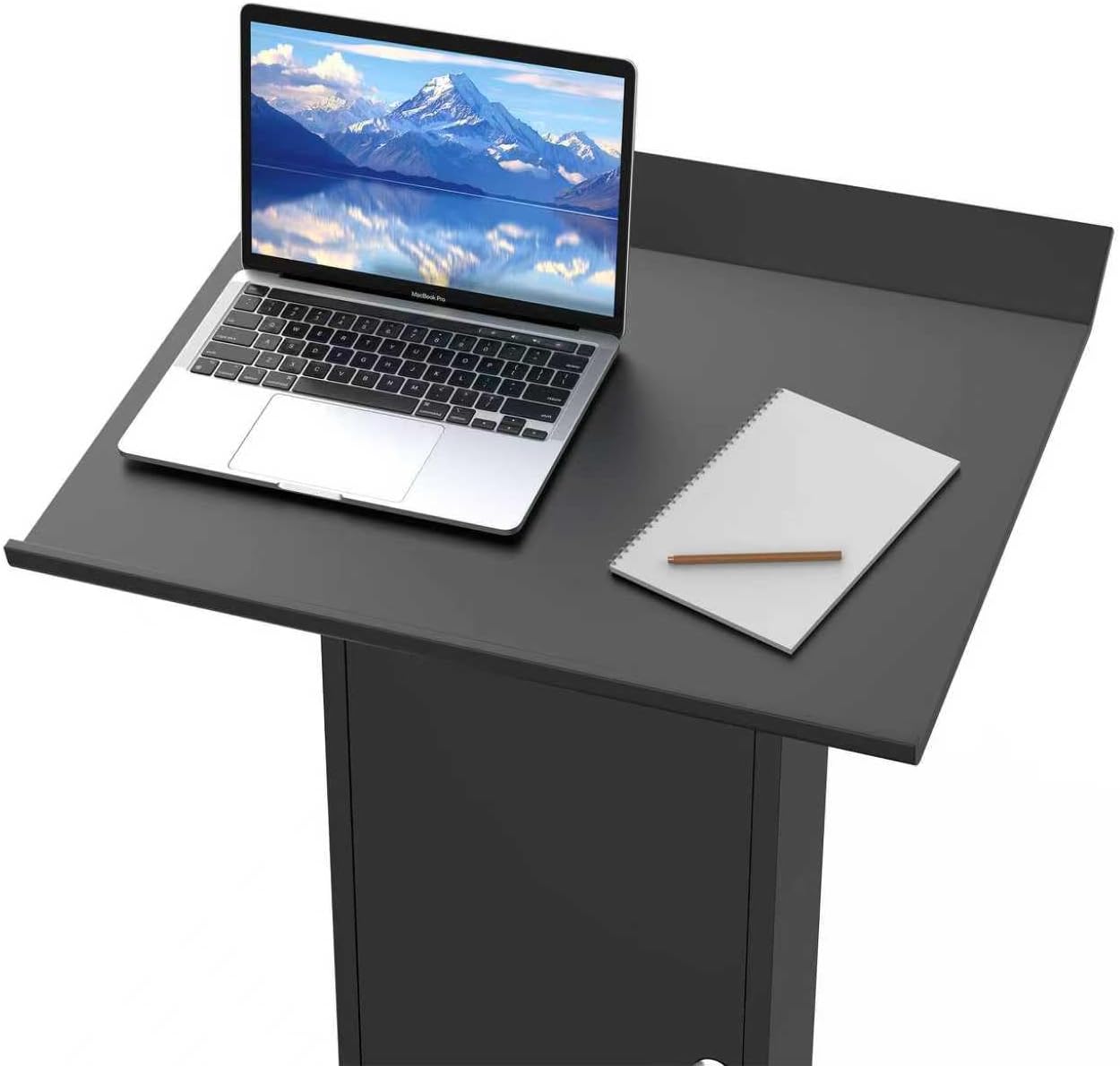 Tredre Metal Podium Stand with Wheels, Heavy-Duty Rolling Lectern for Classroom, Church & Office Presentations, Large Top, Locking Casters, Stable Base