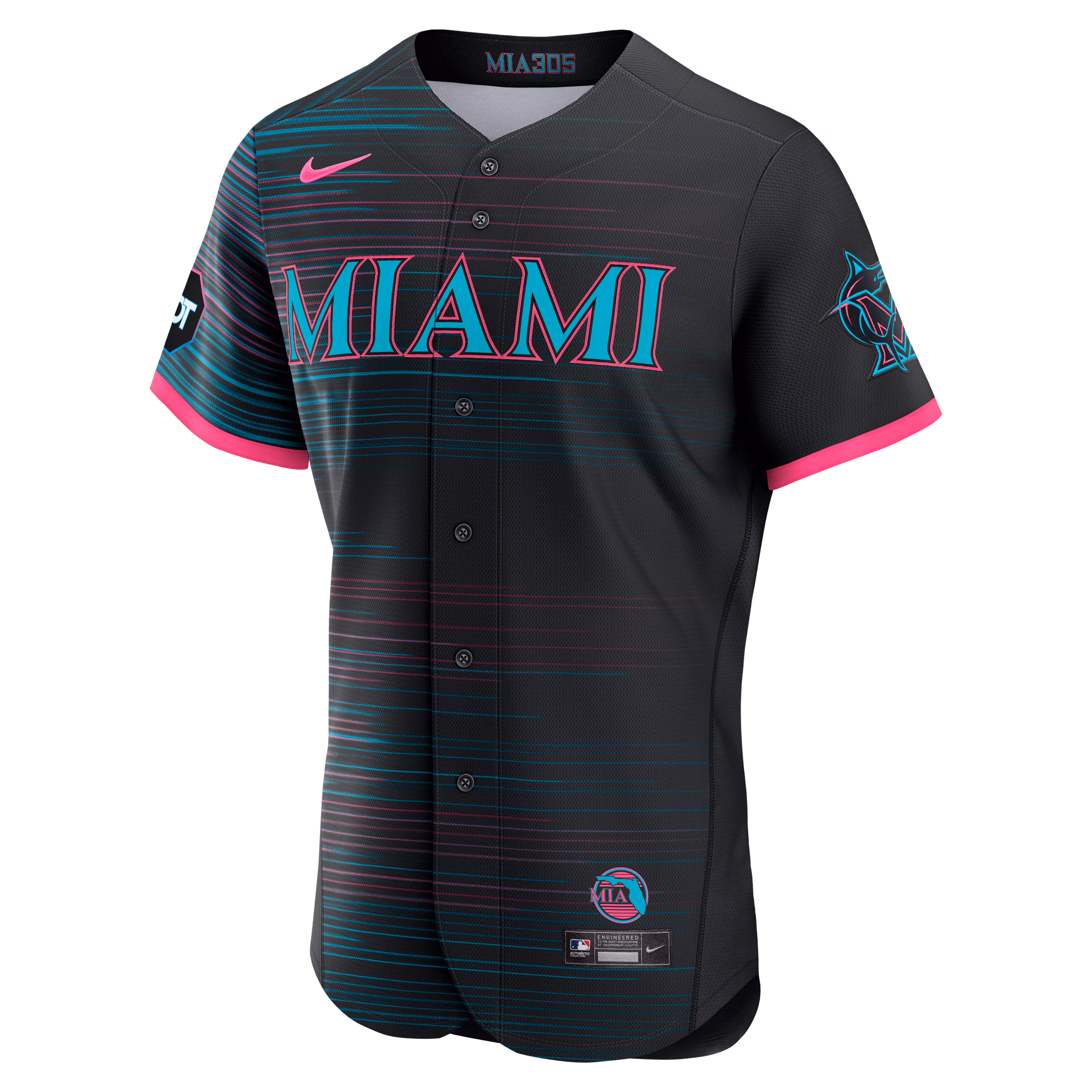 Miami Marlins Nike City Connect Authentic Sponsor Patch Jersey - Black