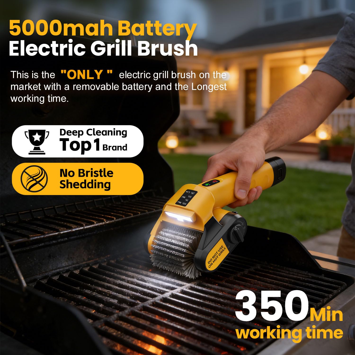 QIMEDO 5000mAh Electric Rotary Grill Brush - 800RPM Cordless