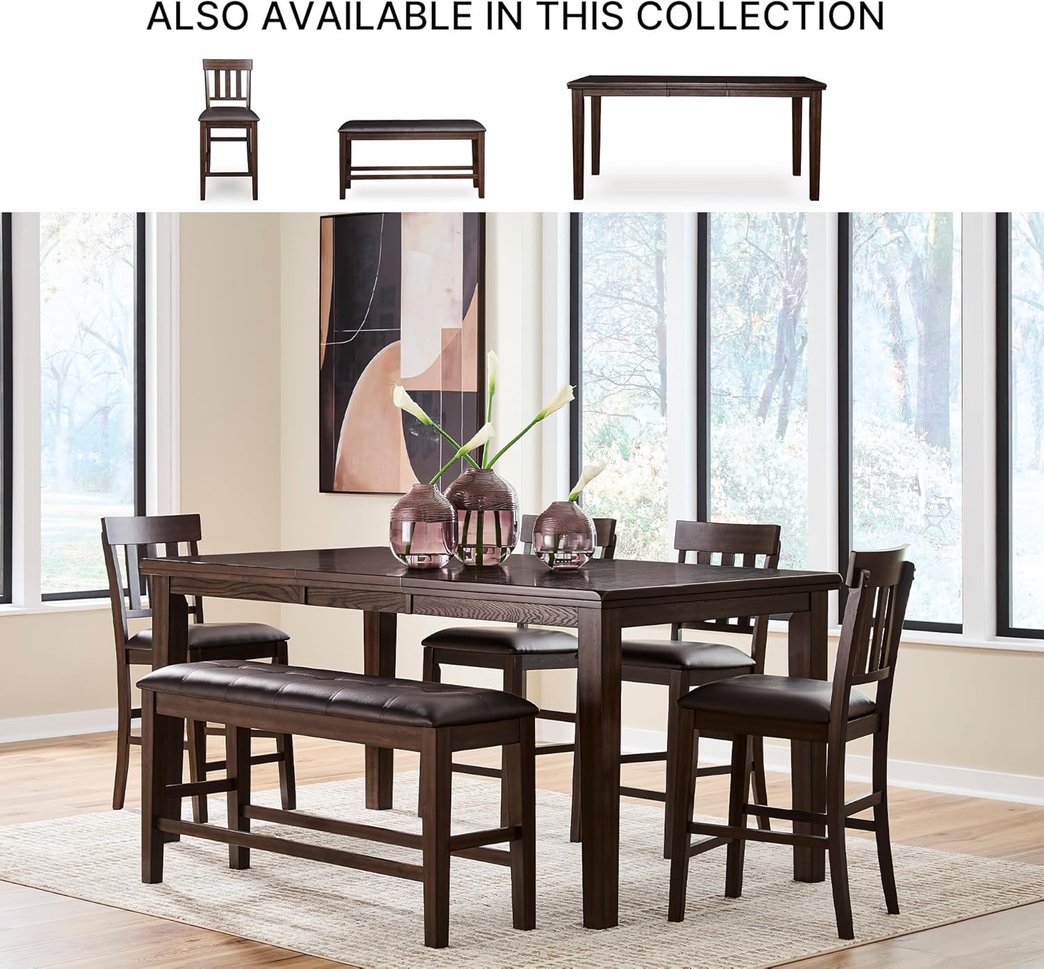 Signature Design by Ashley Haddigan Upholstered Barstool, 2 Count, Slat Back Design, Cushioned Seat, Wood, 25.5