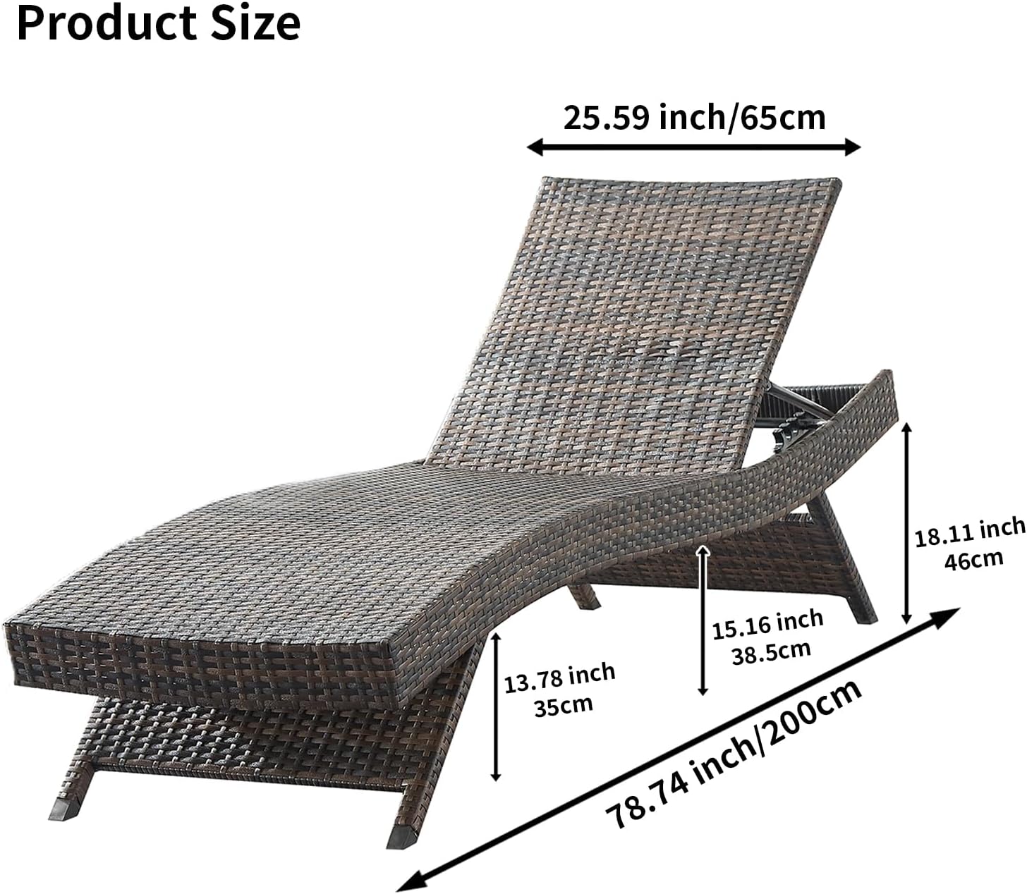 Outdoor Wicker Reclining Lounge Chairs Patio Rattan Chaise Lawn Sunbathing Chairs 79