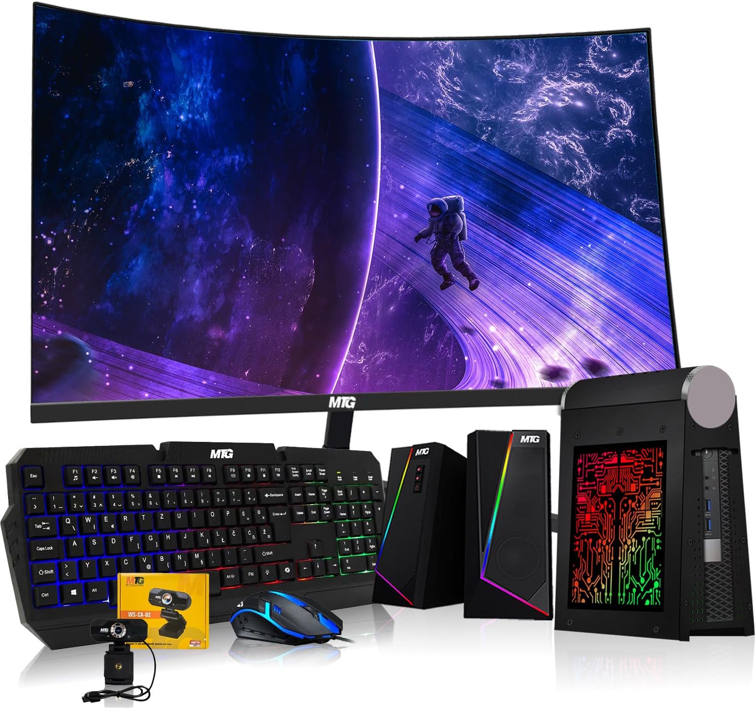 TechMagnet CyberCube Mini PC Bundle, Intel Core i5, 32GB RAM, 1TB SSD, 24 Inch Curved Monitor, RGB Kit, Webcam, Windows 11 Pro (Renewed)
