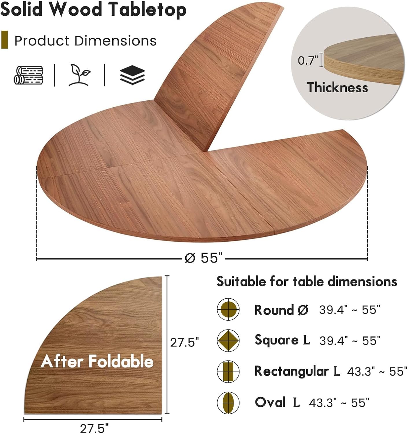 Round Folding Table Top Extender 48/55/59/63/71/79