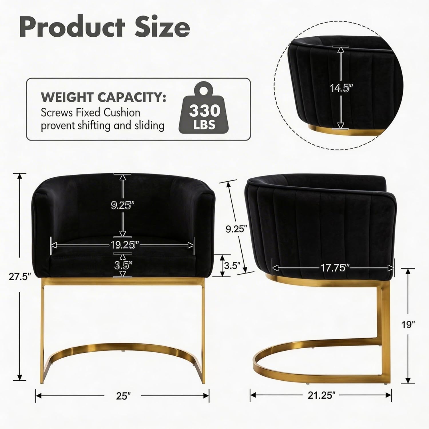 Hyfirm Black and Gold Barrel Dining Room Chairs Set of 4, Modern Velvet Upholstered Accent Chairs with Curved Back for Kitchen Island, Luxury Comfort Seating Cantilever Metal Frame