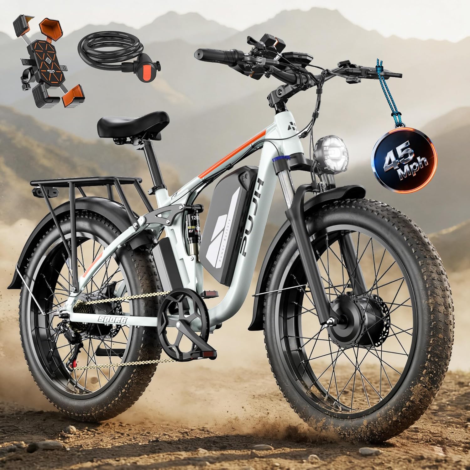 6000W Max Speed 45MPH Dual Motor Electric Bike for Adults,60V 1200Wh Removable Battery with 24