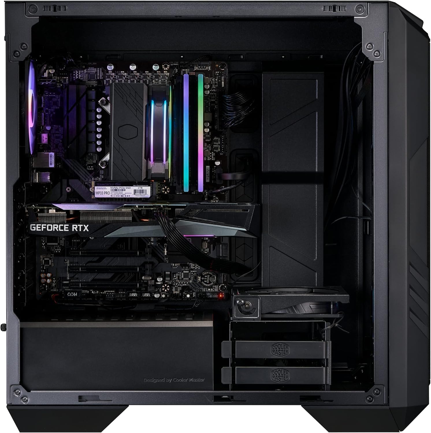 Cooler Master HAF 500 Pro Bundle – PC Case + PSU + CPU Cooler, High Airflow ATX Mid-Tower PC Case with Dual 200mm ARGB Fans + Hyper 212 Halo CPU Air Cooler + MWE 650W Gold Power Supply