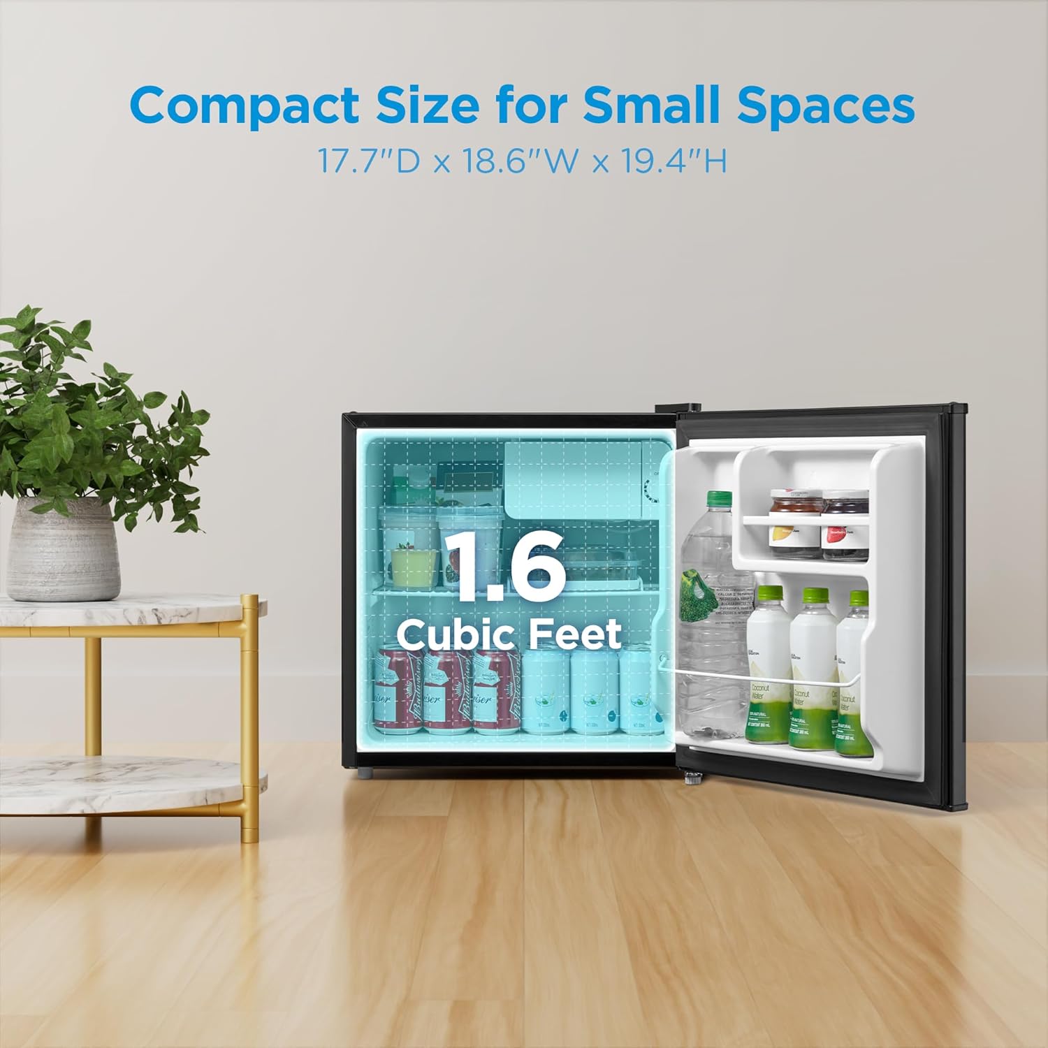 Midea WHS-65LB1 Mini Fridge, 1.6 Cu.ft Energy Star Certified Mini Refrigerator, Adjustable Thermostat, Reversible Door, Low Noise for Dorm, Office, Bedroom, Black