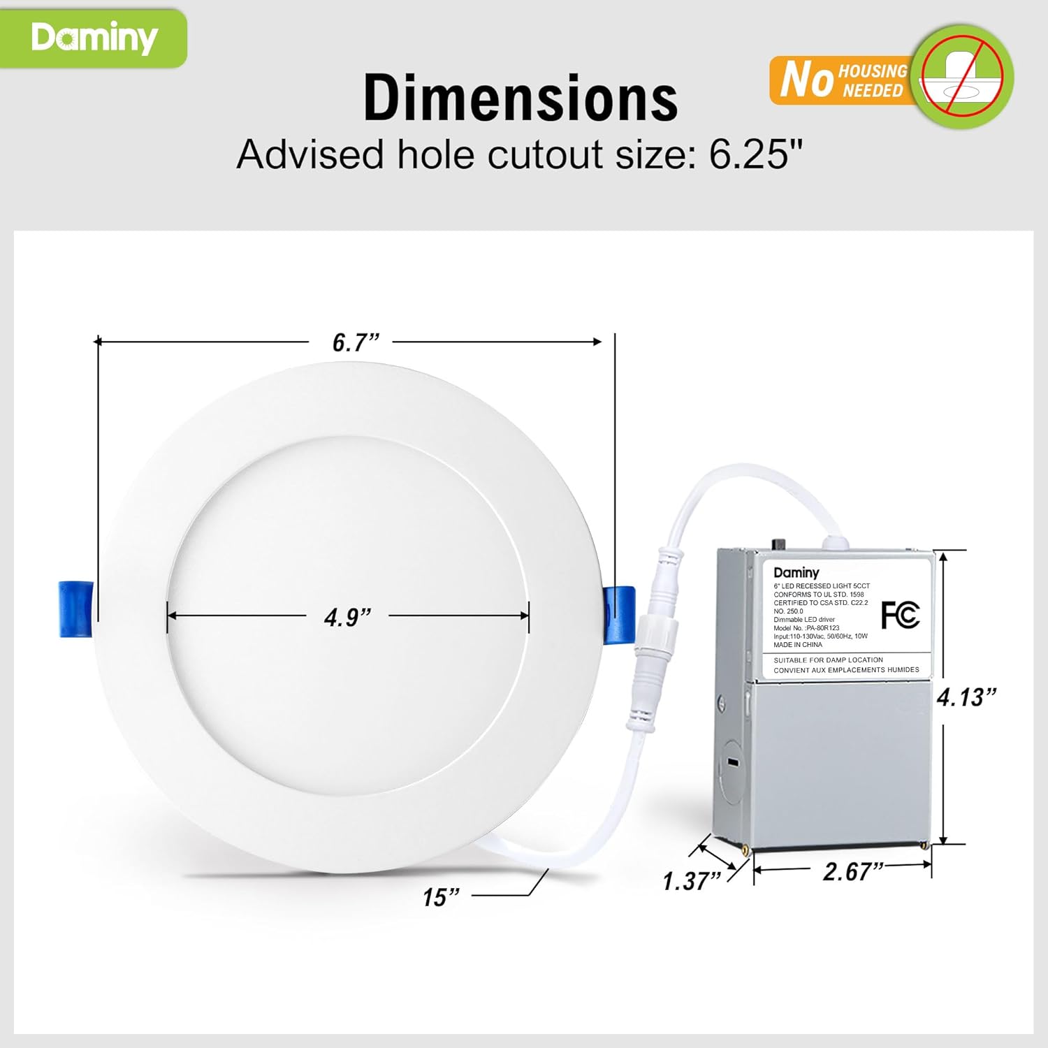 DAMINY 24 Pack 6 Inch LED Recessed Lighting with Junction Box,5CCT,Ultra-Thin Recessed Light,10W 1100LM, Dimmable Canless Wafer Ceiling Light, High Brightness