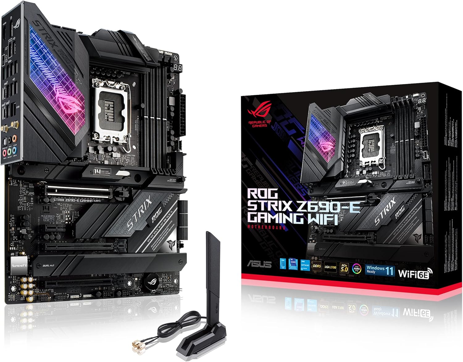 ASUS ROG Strix Z690-E Gaming WiFi 6E LGA 1700(Intel 12th Gen) ATX Gaming Motherboard(PCIe 5.0,DDR5,2.5 Gb LAN,Thunderbolt 4,5xM.2,1xPCIe 5.0 M.2,ROG Hyper M.2 Card,Front Panel USB 3.2 Gen 2x2 Type-C)